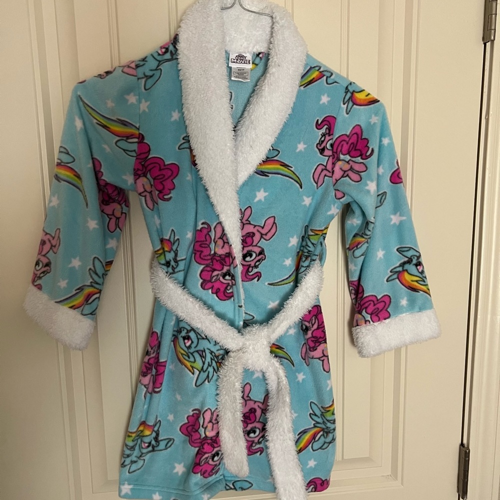My Little Pony The Movie Girls Blue Fleece Robe Pinkie Pie Rainbow Dash XS TP